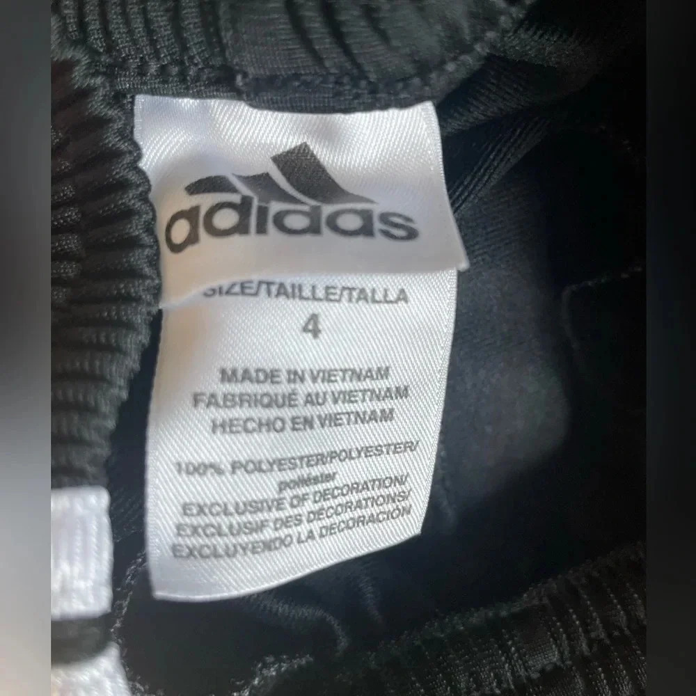 Adidas kids black and white Joggers pants. Size 4T. 100% polyester. - Picture 3 of 9